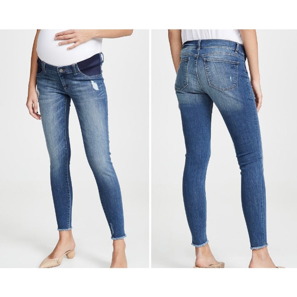 DL1961 Maternity Emma Power Skinny Jeans Size 26 Medium Wash Frayed Hem